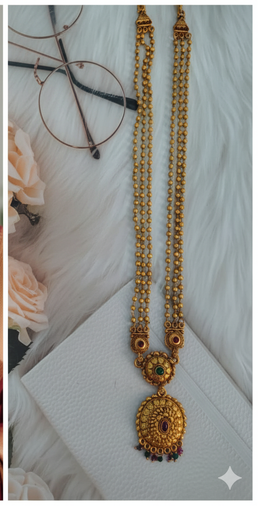 Premium quality Matt finishing  long set with earrings